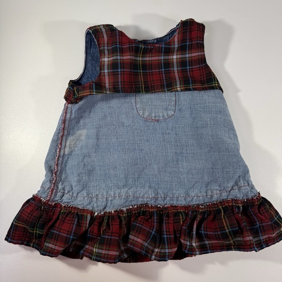 The Children's Place 3-6 Month Denim Jumper Red Plaid Ruffles Fall Christmas - Picture 7 of 10